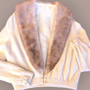 Vintage Altmann of Vienna 100% Cashmere Cardigan /Blonde Mink Collar Lace Lining